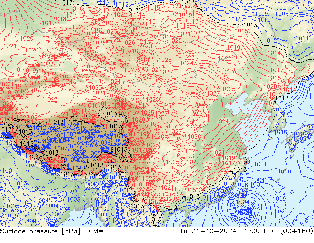 pression de l'air ECMWF mar 01.10.2024 12 UTC