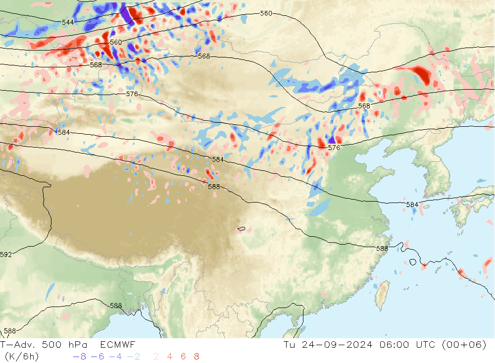 T-Adv. 500 hPa ECMWF  24.09.2024 06 UTC