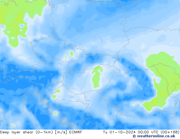 Deep layer shear (0-1km) ECMWF wto. 01.10.2024 00 UTC