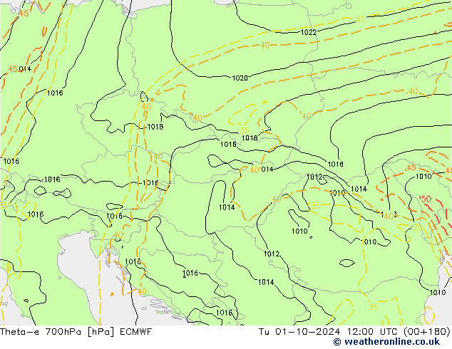 Theta-e 700hPa ECMWF mar 01.10.2024 12 UTC