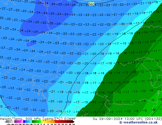 Z500/Rain (+SLP)/Z850 ECMWF nie. 29.09.2024 12 UTC