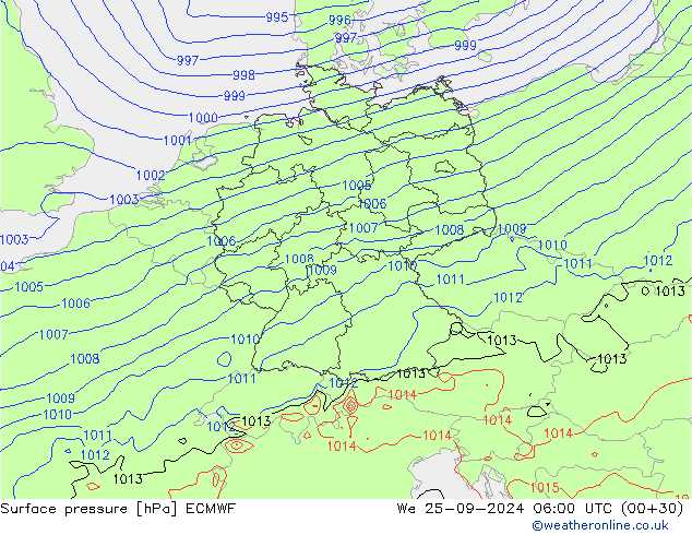 Surface pressure ECMWF We 25.09.2024 06 UTC