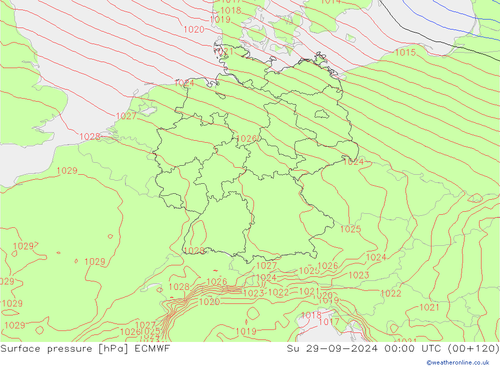 Atmosférický tlak ECMWF Ne 29.09.2024 00 UTC