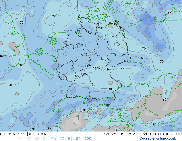 RH 925 hPa ECMWF So 28.09.2024 18 UTC