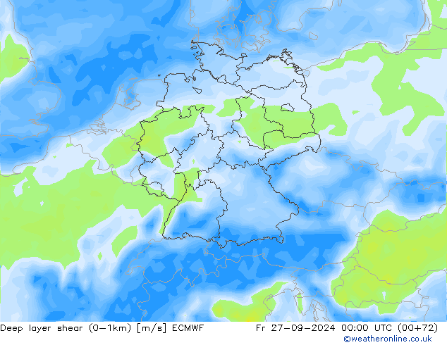 Deep layer shear (0-1km) ECMWF Fr 27.09.2024 00 UTC