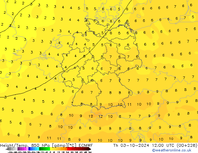 Z500/Rain (+SLP)/Z850 ECMWF jue 03.10.2024 12 UTC