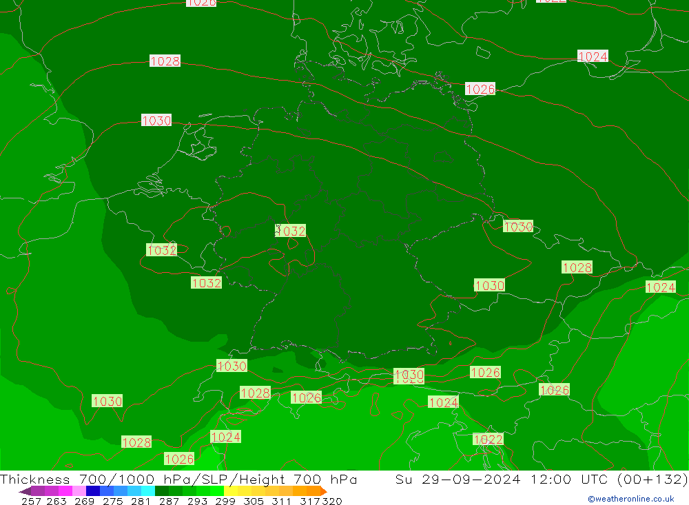 Thck 700-1000 hPa ECMWF Su 29.09.2024 12 UTC