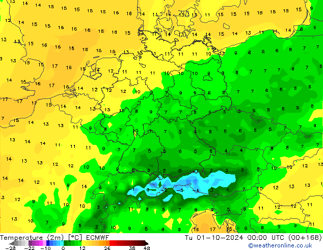 Temperatura (2m) ECMWF mar 01.10.2024 00 UTC