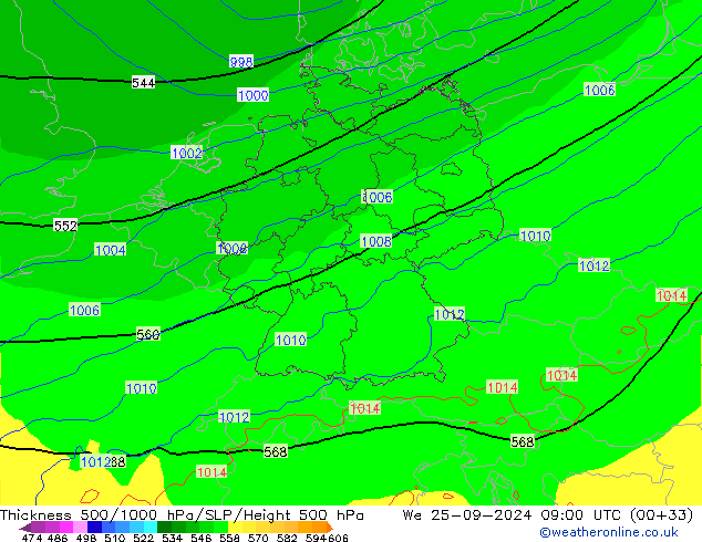 Dikte 500-1000hPa ECMWF wo 25.09.2024 09 UTC