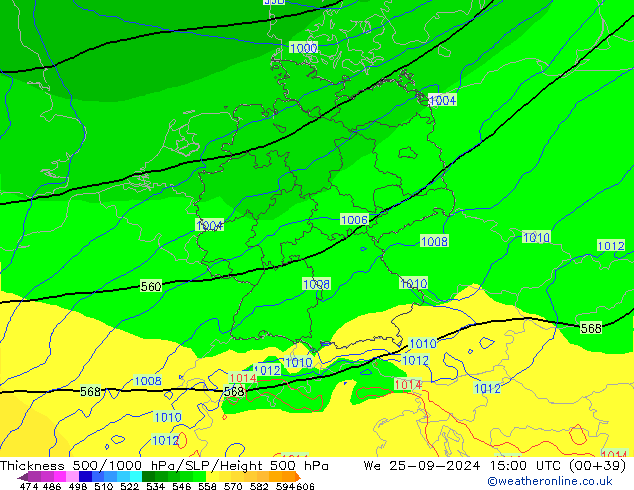 Thck 500-1000гПа ECMWF ср 25.09.2024 15 UTC