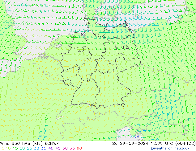 wiatr 950 hPa ECMWF nie. 29.09.2024 12 UTC