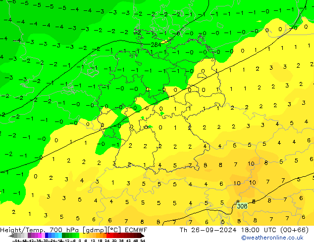 Height/Temp. 700 hPa ECMWF Čt 26.09.2024 18 UTC