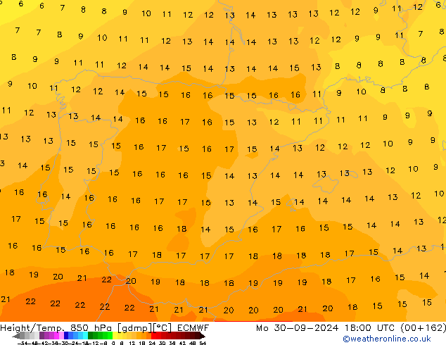 Height/Temp. 850 hPa ECMWF Mo 30.09.2024 18 UTC