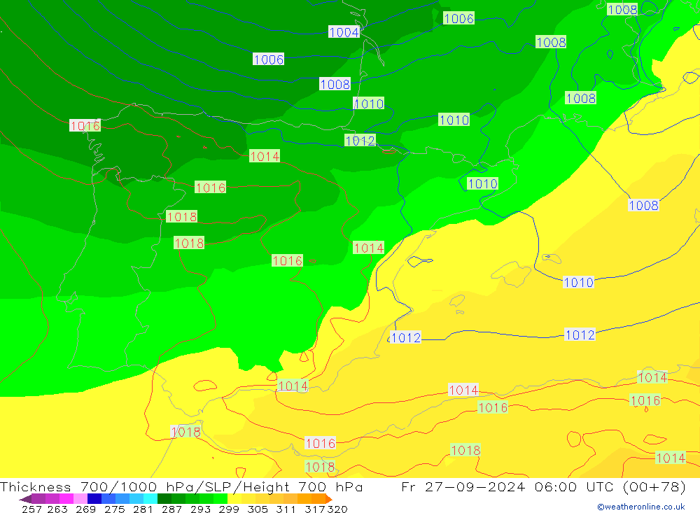 Thck 700-1000 hPa ECMWF Fr 27.09.2024 06 UTC