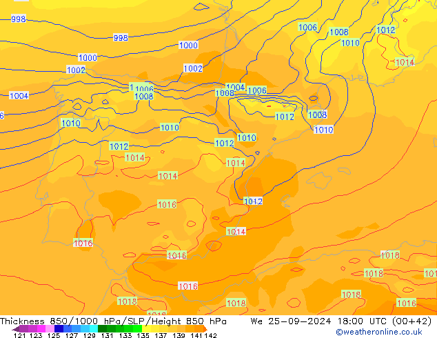 Thck 850-1000 hPa ECMWF We 25.09.2024 18 UTC