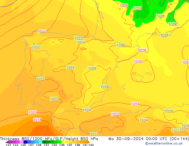 Thck 850-1000 hPa ECMWF Po 30.09.2024 00 UTC