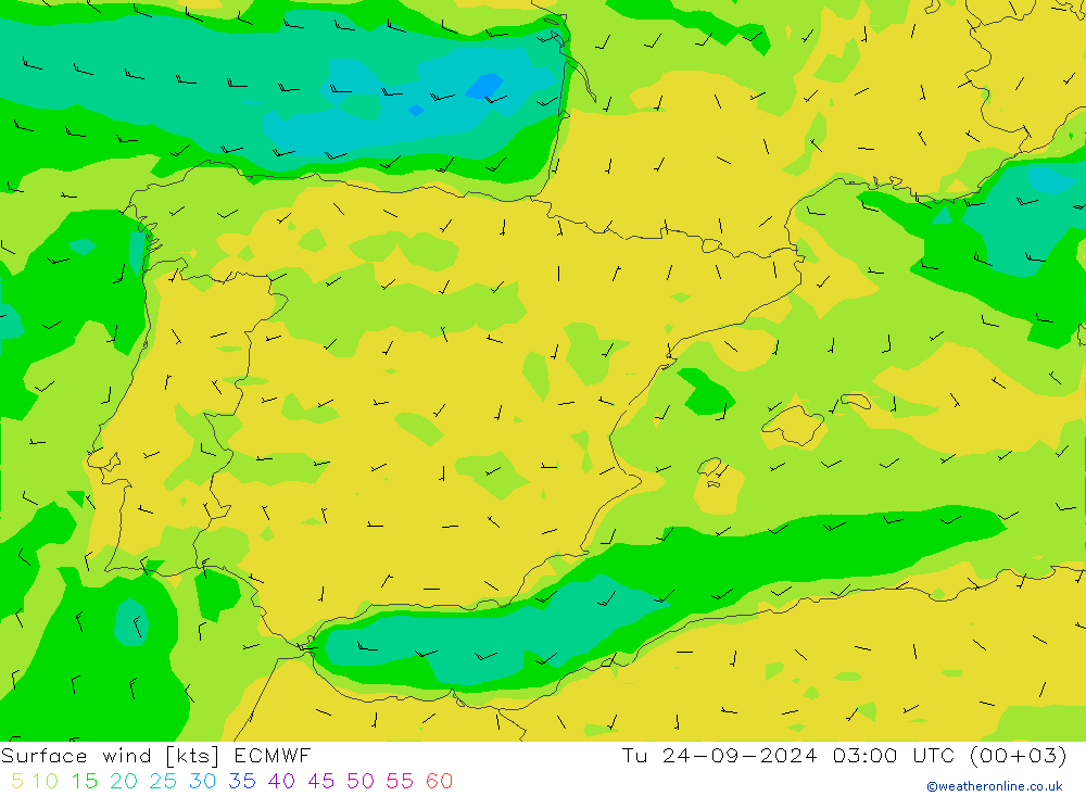 Rüzgar 10 m ECMWF Sa 24.09.2024 03 UTC