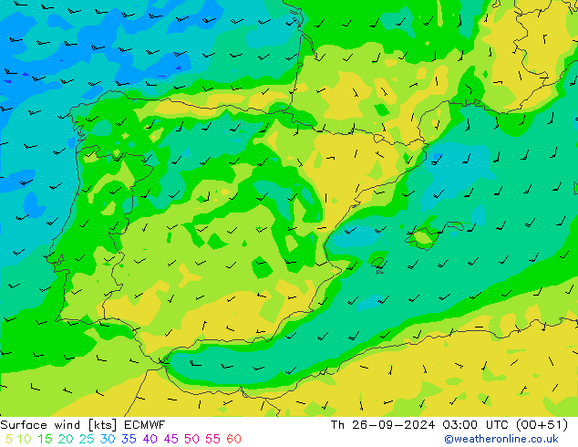 ветер 10 m ECMWF чт 26.09.2024 03 UTC