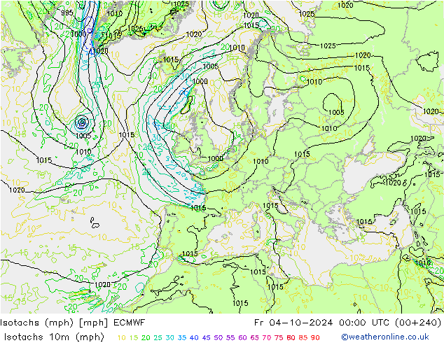 Isotachs (mph) ECMWF Pá 04.10.2024 00 UTC