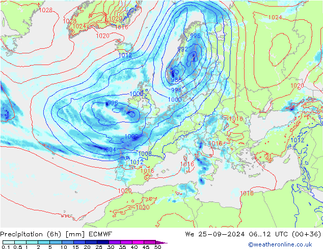 Z500/Rain (+SLP)/Z850 ECMWF ср 25.09.2024 12 UTC