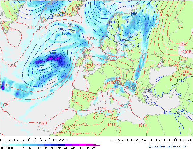 Z500/Rain (+SLP)/Z850 ECMWF nie. 29.09.2024 06 UTC