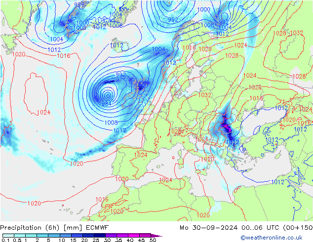 Z500/Rain (+SLP)/Z850 ECMWF Mo 30.09.2024 06 UTC