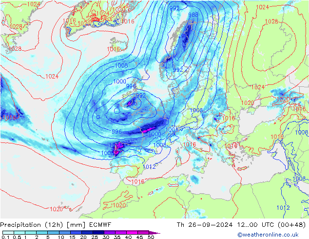 Précipitation (12h) ECMWF jeu 26.09.2024 00 UTC