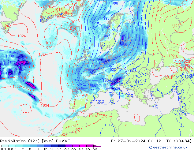 Nied. akkumuliert (12Std) ECMWF Fr 27.09.2024 12 UTC