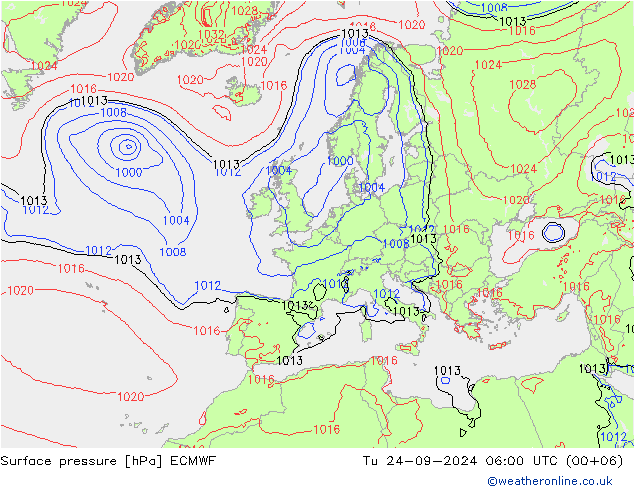 Yer basıncı ECMWF Sa 24.09.2024 06 UTC