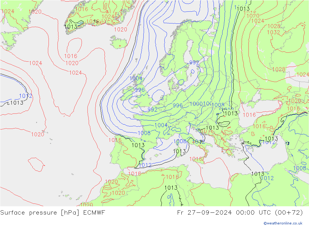 Pressione al suolo ECMWF ven 27.09.2024 00 UTC