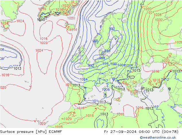 Atmosférický tlak ECMWF Pá 27.09.2024 06 UTC