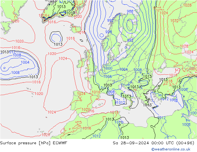 приземное давление ECMWF сб 28.09.2024 00 UTC