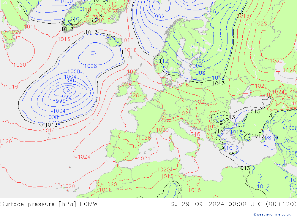 Pressione al suolo ECMWF dom 29.09.2024 00 UTC