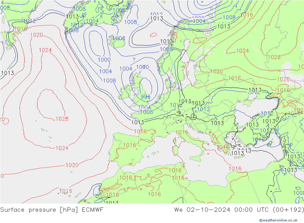 pression de l'air ECMWF mer 02.10.2024 00 UTC