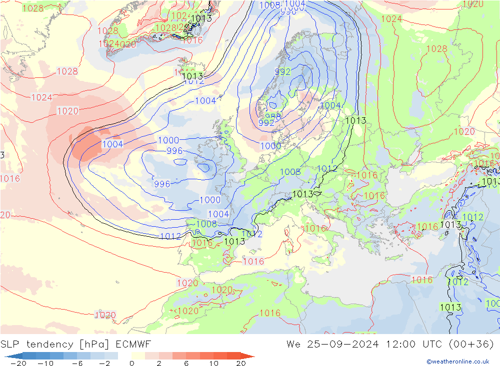 Druktendens (+/-) ECMWF wo 25.09.2024 12 UTC