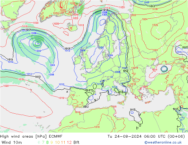 High wind areas ECMWF  24.09.2024 06 UTC