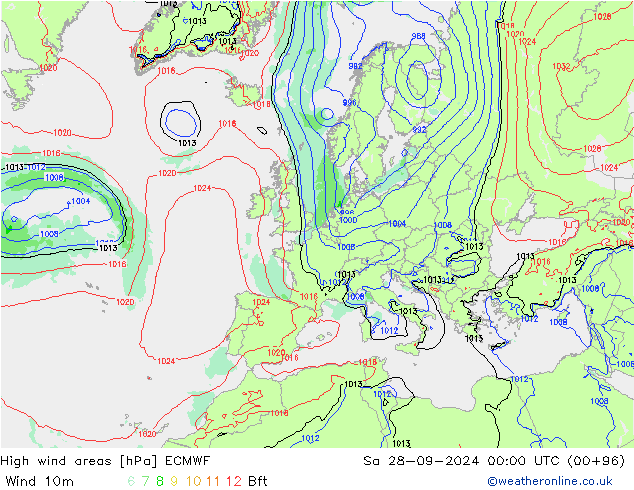 High wind areas ECMWF Sa 28.09.2024 00 UTC