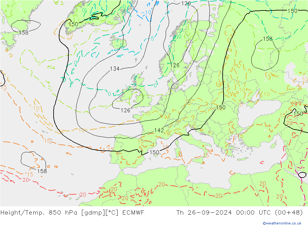 Height/Temp. 850 гПа ECMWF чт 26.09.2024 00 UTC