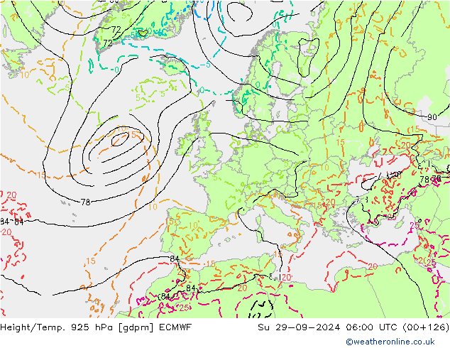 Height/Temp. 925 hPa ECMWF Su 29.09.2024 06 UTC