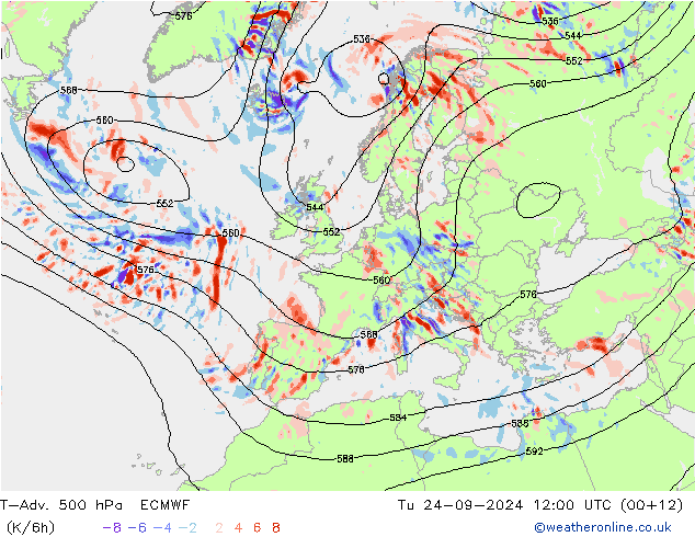 T-Adv. 500 hPa ECMWF Út 24.09.2024 12 UTC