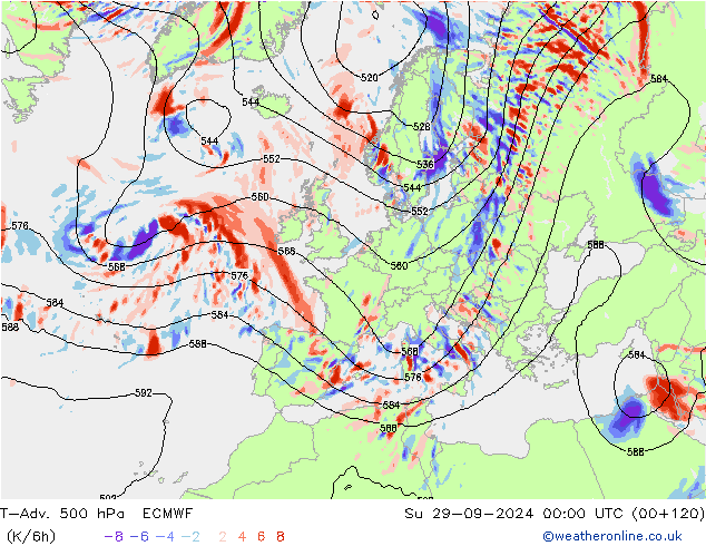 T-Adv. 500 hPa ECMWF Su 29.09.2024 00 UTC