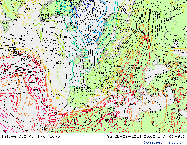 Theta-e 700hPa ECMWF Cts 28.09.2024 00 UTC