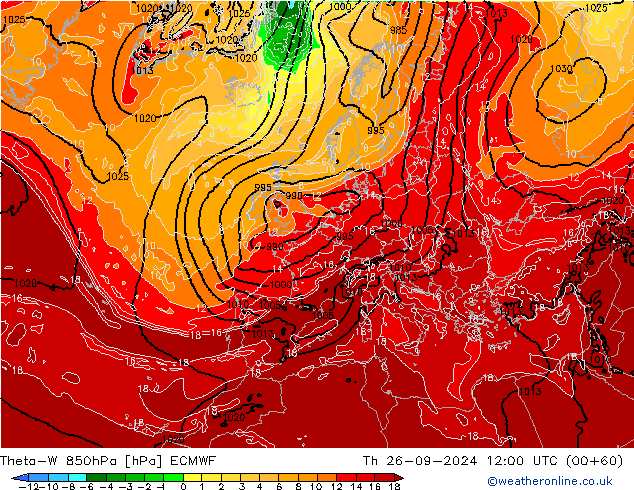 Theta-W 850hPa ECMWF  26.09.2024 12 UTC