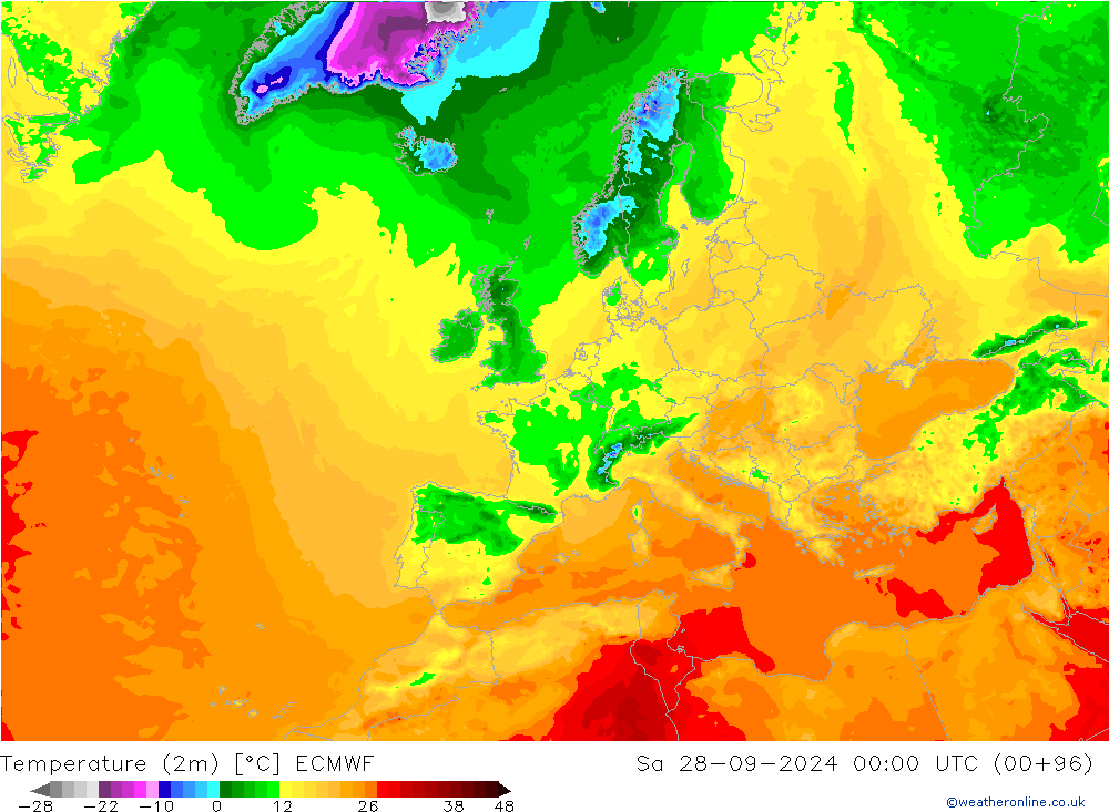 карта температуры ECMWF сб 28.09.2024 00 UTC