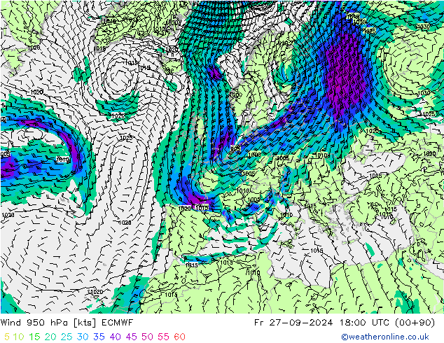  950 hPa ECMWF  27.09.2024 18 UTC