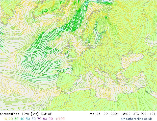 Streamlines 10m ECMWF St 25.09.2024 18 UTC