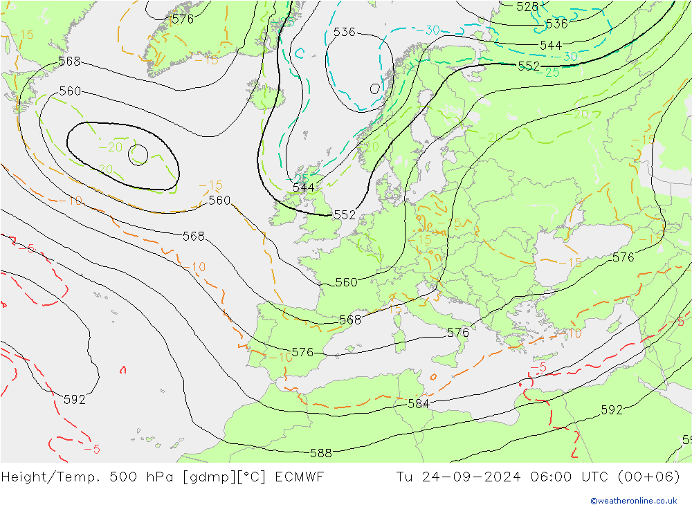 Height/Temp. 500 hPa ECMWF mar 24.09.2024 06 UTC