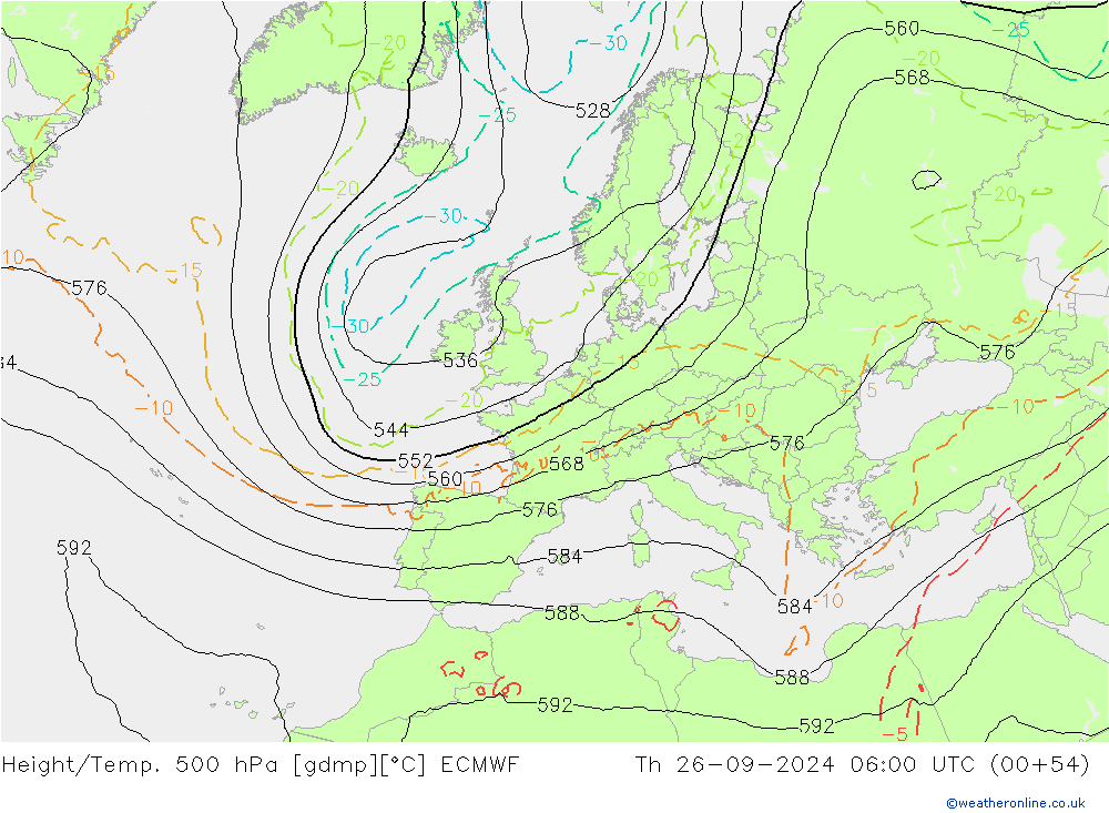 Z500/Rain (+SLP)/Z850 ECMWF Do 26.09.2024 06 UTC