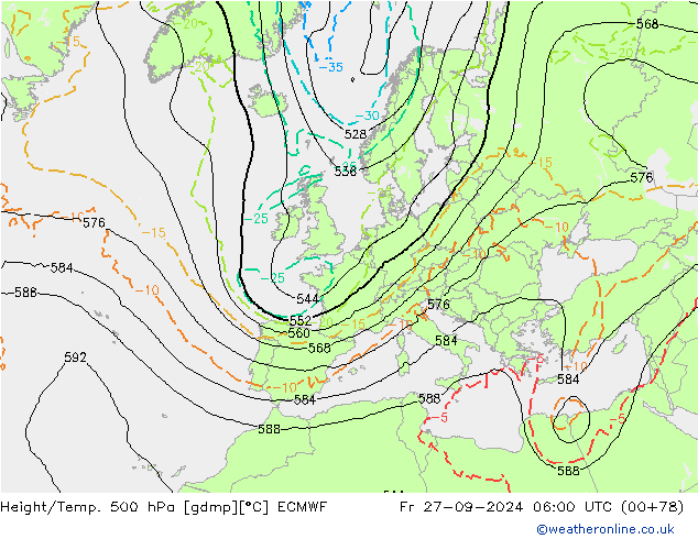 Height/Temp. 500 hPa ECMWF Fr 27.09.2024 06 UTC