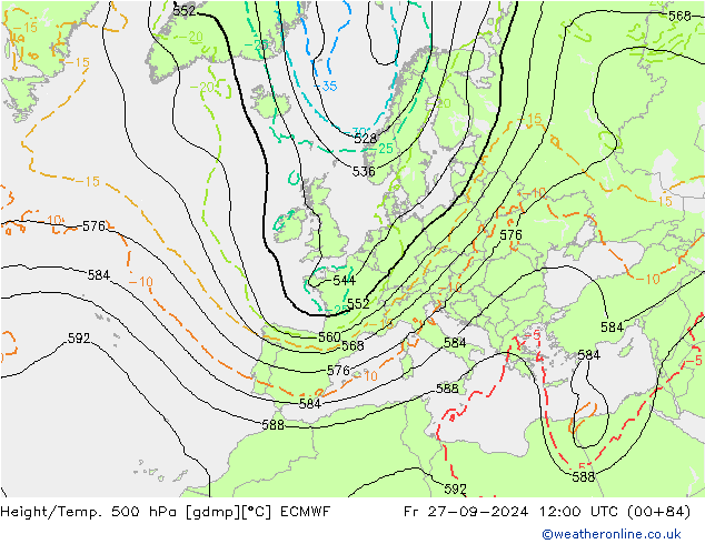 Z500/Rain (+SLP)/Z850 ECMWF vie 27.09.2024 12 UTC